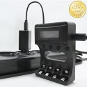 Qoltec Ładowarka do akumulatorków Ni-MH typu R03 AAA R6 AA | LCD | Kabel USB