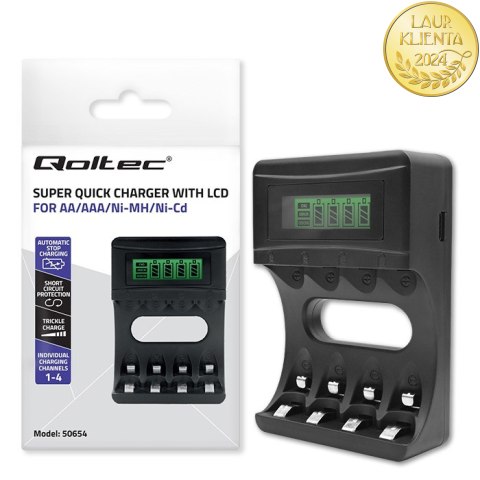 Qoltec Ładowarka do akumulatorków Ni-MH typu R03 AAA R6 AA | LCD | Kabel USB