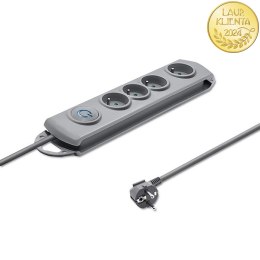 Qoltec Listwa zasilająca antyprzepięciowa | 4 gniazda | 1.5m | Szara