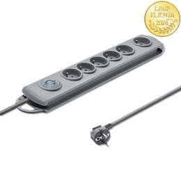 Qoltec Listwa zasilająca antyprzepięciowa | 6 gniazd | 3m | Szara