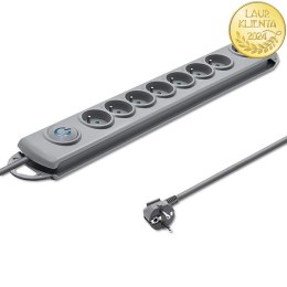 Qoltec Listwa zasilająca antyprzepięciowa | 8 gniazd | 1.8m | Szara