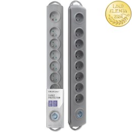 Qoltec Listwa zasilająca antyprzepięciowa | 8 gniazd | 3m | Szara