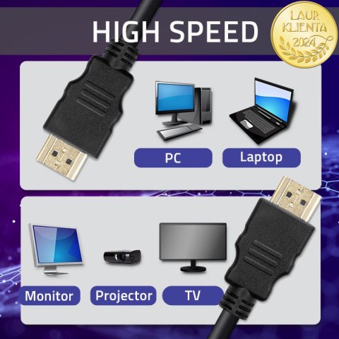 Qoltec Kabel HDMI v1.4 | High speed | 4K | 30Hz | 30AWG | 3D | GOLD | 3m