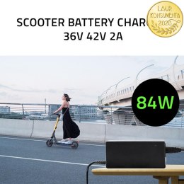 Qoltec Ładowarka do hulajnogi Xiaomi, roweru, skutera elektrycznego Ninebot 84W | 36V | 42V | 2A | 8.0*8.0+pin | +kabel zasilają