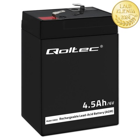 Qoltec Akumulator AGM | 6V | 4.5Ah | Bezobsługowy | Wydajny | LongLife | do UPS, wagi, kasy