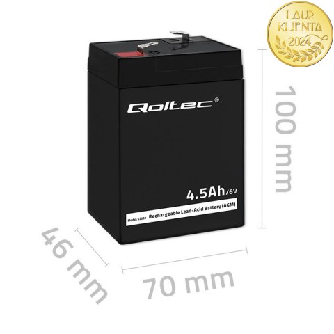 Qoltec Akumulator AGM | 6V | 4.5Ah | Bezobsługowy | Wydajny | LongLife | do UPS, wagi, kasy