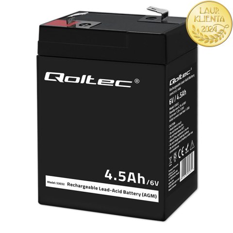 Qoltec Akumulator AGM | 6V | 4.5Ah | Bezobsługowy | Wydajny | LongLife | do UPS, wagi, kasy