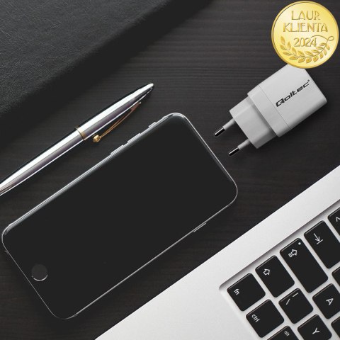Qoltec Ładowarka sieciowa 20W GaN | 5-20V | 1.5-3A | 1 x USB-C PD | 1 x USB QC 3.0 | Biała