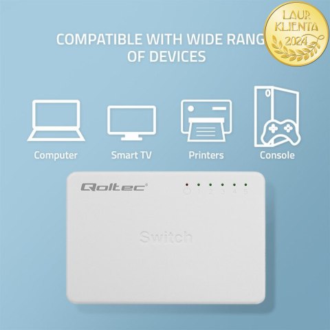 Qoltec SWITCH Przełącznik sieciowy 5 x port RJ45 | 100Mbps | Fast Ethernet | LAN
