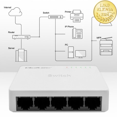 Qoltec SWITCH Przełącznik sieciowy 5 x port RJ45 | 100Mbps | Fast Ethernet | LAN