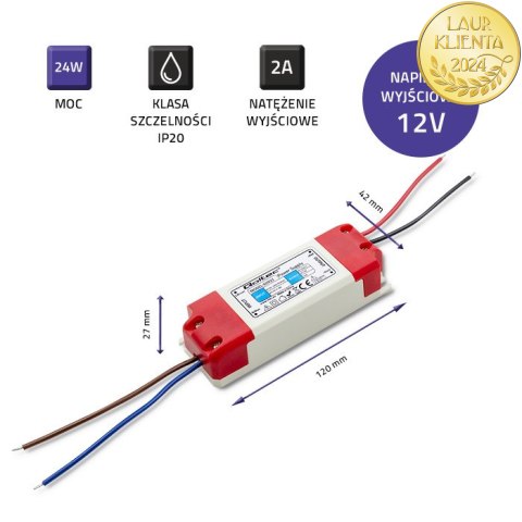 Qoltec Zasilacz impulsowy LED | 24W | 12V | 2A
