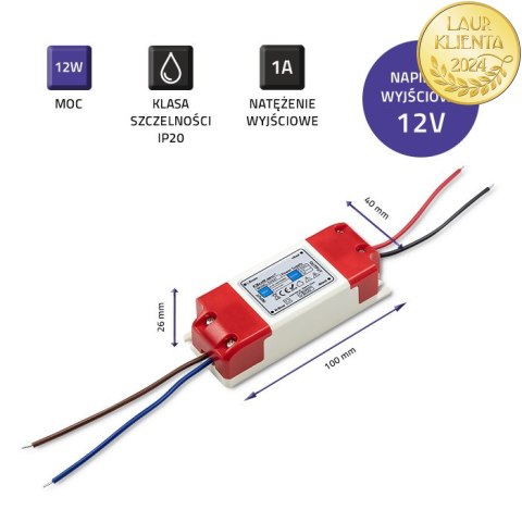 Qoltec Zasilacz impulsowy LED IP20 | 12W | 12V | 1A