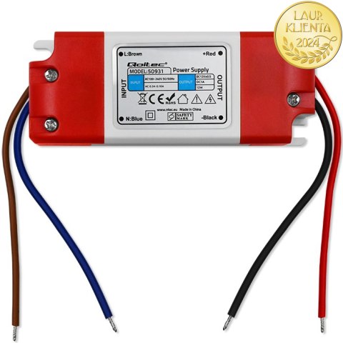 Qoltec Zasilacz impulsowy LED IP20 | 12W | 12V | 1A