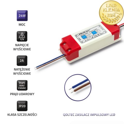 Qoltec Zasilacz impulsowy LED IP20 | 24W | 12V | 2A