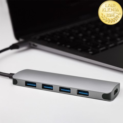 Qoltec Hub Adapter USB-C 3.1 5w1 | 4x USB 3.0 | DC