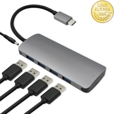 Qoltec Hub Adapter USB-C 3.1 5w1 | 4x USB 3.0 | DC