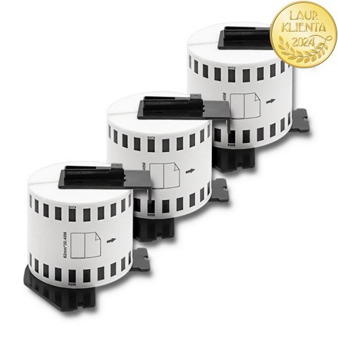 Qoltec Taśma do BROTHER DK-22205 | 62mm x 30.48m | Biała/ Czarny nadruk | Rolka z uchwytem