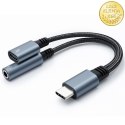 Qoltec Adapter przejściówka 2w1 USB-C | USB-C | Jack 3.5mm | PD 15W | 10cm | Aluminium