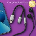 Qoltec Adapter przejściówka 2w1 USB-C | USB-C | Jack 3.5mm | PD 15W | 10cm | Aluminium