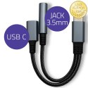 Qoltec Adapter przejściówka 2w1 USB-C | USB-C | Jack 3.5mm | PD 15W | 10cm | Aluminium