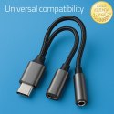Qoltec Adapter przejściówka 2w1 USB-C | USB-C | Jack 3.5mm | PD 15W | 10cm | Aluminium