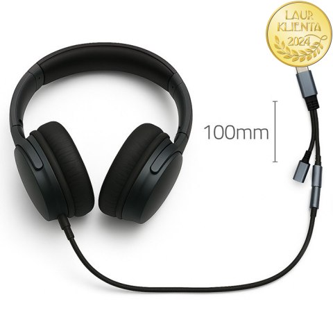 Qoltec Adapter przejściówka 2w1 USB-C | USB-C | Jack 3.5mm | PD 15W | 10cm | Aluminium