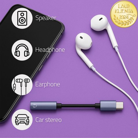 Qoltec Adapter przejściówka USB-C | Jack 3.5mm | 10cm | Aluminium