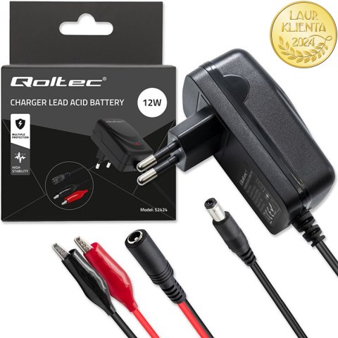 Qoltec Automatyczna ładowarka do akumulatora AGM GEL STD 12V | 1A | Prostownik z sygnalizatorem LED