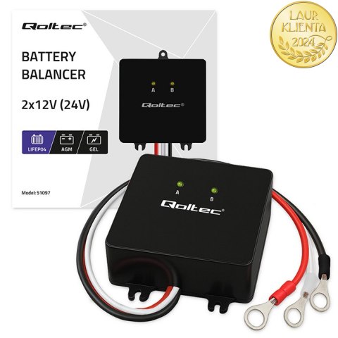 Qoltec Balanser napięcia 24V do akumulatorów 2 x 12V | 5A | LiFePO4 AGM GEL