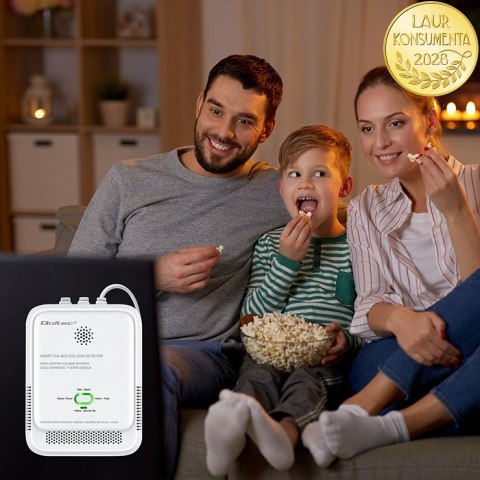 Qoltec Certyfikowany Czujnik wycieku gazu ziemnego i tlenku węgla (czadu) | detektor CH4 CO | alarm 85dB | LED