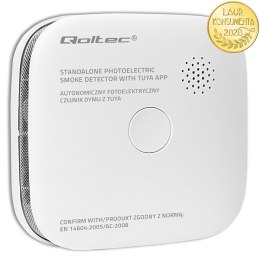 Qoltec Certyfikowany bezprzewodowy Czujnik dymu z baterią | Tuya | Wi-fi | żywotność sensora 10 lat | alarm 85dB | LED