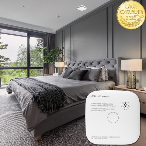 Qoltec Certyfikowany bezprzewodowy Czujnik dymu z baterią | Tuya | Wi-fi | żywotność sensora 10 lat | alarm 85dB | LED