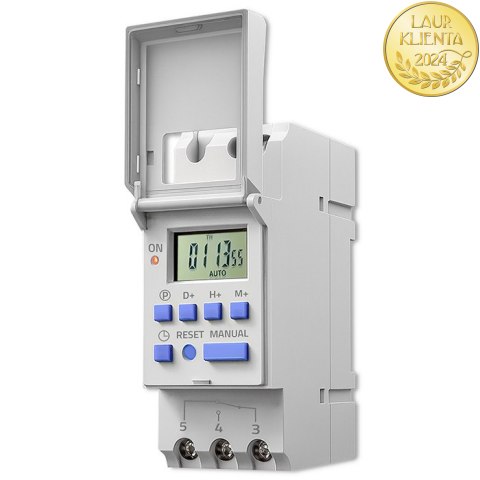 Qoltec Elektroniczny programator czasowy TIMER na szynę DIN z wbudowaną baterią | Haromonogram 7 dni | 16 programów