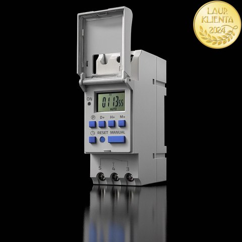 Qoltec Elektroniczny programator czasowy TIMER na szynę DIN z wbudowaną baterią | Haromonogram 7 dni | 16 programów