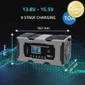 Qoltec Inteligentna mikroprocesorowa ładowarka 12V 10A | Prostownik z funkcją naprawy do akumulatora AGM GEL LiFePO4 | LCD