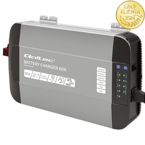 Qoltec Inteligentna profesjonalna ładowarka Monolith do akumulatorów LiFePO4 AGM GEL SLA | 60A | 12V | Szybkie ładowanie
