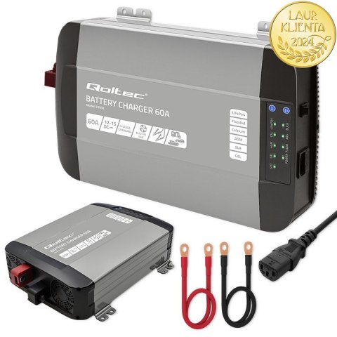 Qoltec Inteligentna profesjonalna ładowarka Monolith do akumulatorów LiFePO4 AGM GEL SLA | 60A | 12V | Szybkie ładowanie