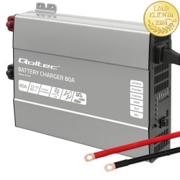 Qoltec Inteligentna profesjonalna ładowarka Monolith do akumulatorów LiFePO4 AGM GEL SLA | 80A | 12V | Szybkie ładowanie