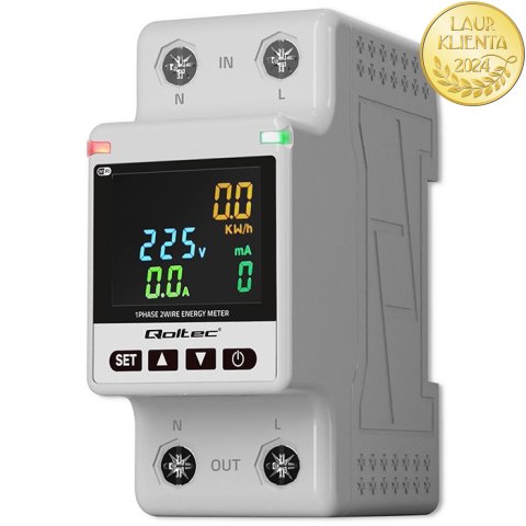 Qoltec Jednofazowy elektroniczny licznik watomierz | miernik zużycia energii | DIN35 | Zdalne sterowanie | Historia pomiaru | Wi