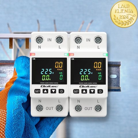 Qoltec Jednofazowy elektroniczny licznik watomierz | miernik zużycia energii | DIN35 | Zdalne sterowanie | Historia pomiaru | Wi