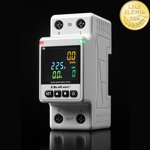 Qoltec Jednofazowy elektroniczny licznik watomierz | miernik zużycia energii | DIN35 | Zdalne sterowanie | Historia pomiaru | Wi