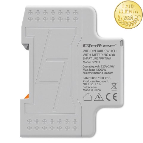 Qoltec Jednofazowy elektroniczny licznik watomierz | miernik zużycia energii | DIN35 | Zdalne sterowanie | Historia pomiaru | Wi