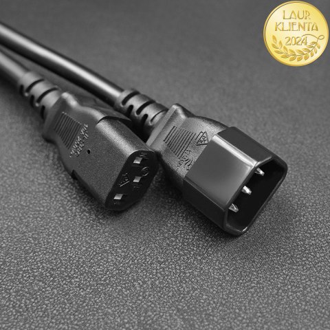 Qoltec Kabel przedłużający zasilający IEC C13/C14 | 3x1.0mm² | 1.8m