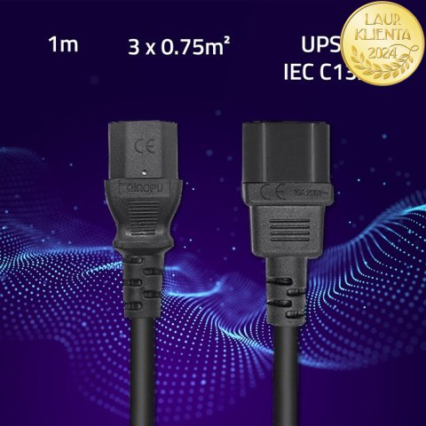 Qoltec Kabel zasilający do UPS | IEC C13/C14 | 3x0.75mm² | 1m