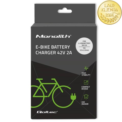 Qoltec Ładowarka do roweru, skutera elektrycznego 36V | 42V | 2A | 5.5*2.5 | +kabel zasilający