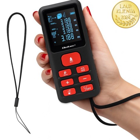 Qoltec Precyzyjny cyfrowy dalmierz laserowy z elektroniczną poziomicą | podświetlany LCD | 50m