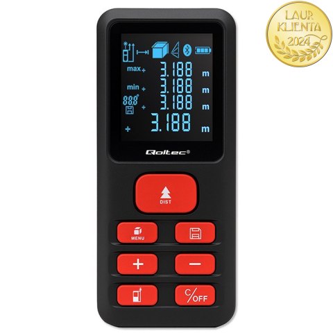 Qoltec Precyzyjny cyfrowy dalmierz laserowy z elektroniczną poziomicą | podświetlany LCD | 50m