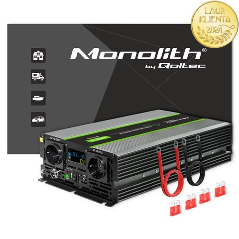 Qoltec Przetwornica napięcia Monolith | 3000W | 6000W | 24V na 230V | Czysty Sinus | LCD