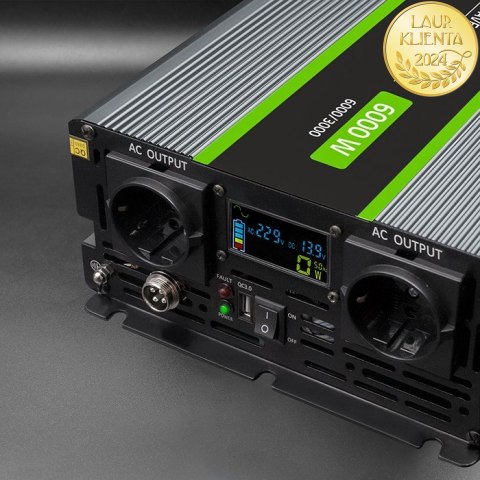 Qoltec Przetwornica napięcia Monolith | 3000W | 6000W | 24V na 230V | Czysty Sinus | LCD