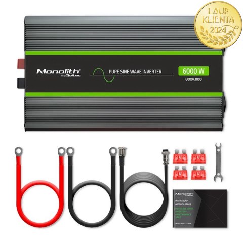 Qoltec Przetwornica napięcia Monolith | 3000W | 6000W | 24V na 230V | Czysty Sinus | LCD
